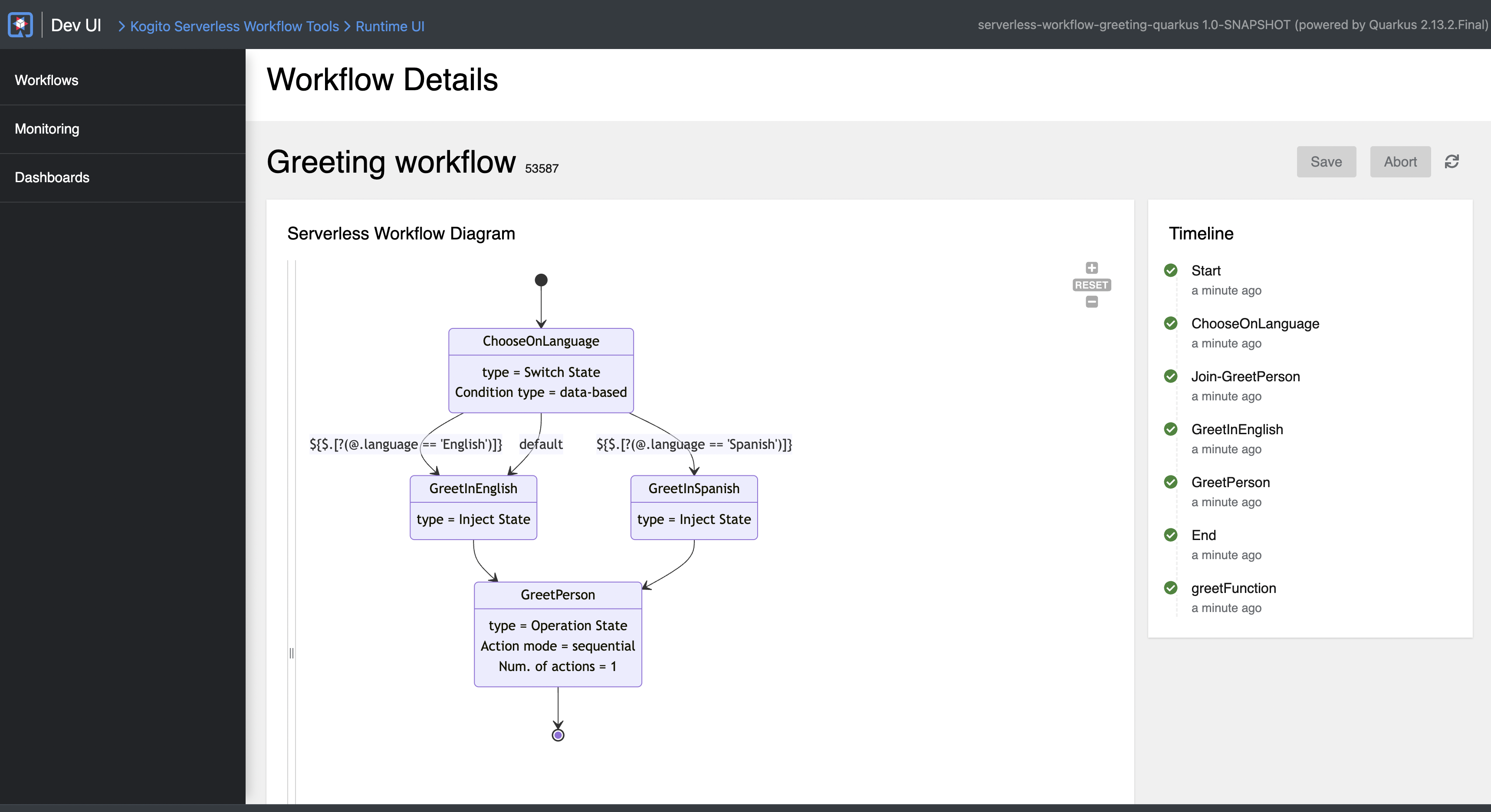 kogito swf tools workflow details page